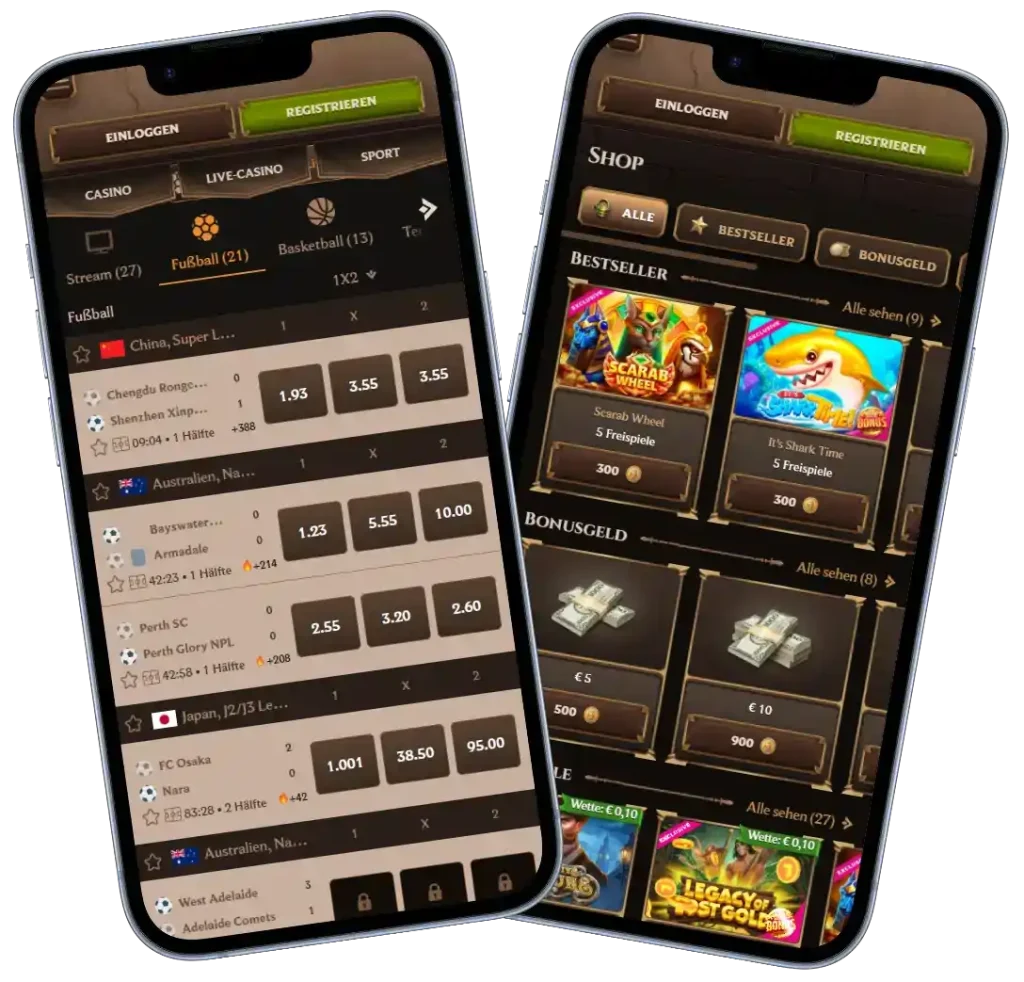Lanista Casino mobile Ansicht mit Sportwetten und Bonus Shop