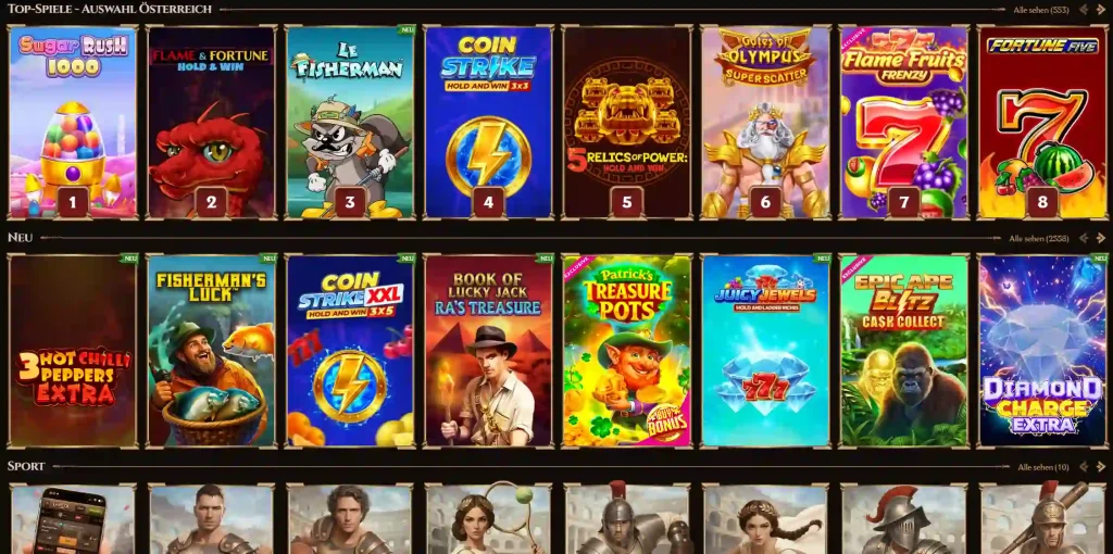 Lanista Casino Top Slot Spiele Auswahl mit beliebten Spielautomaten
